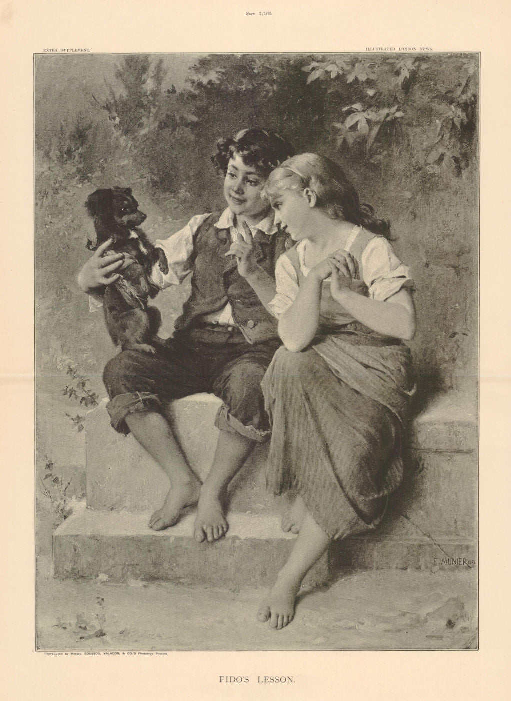 Fido's lesson. Children. Dogs 1885 old antique vintage print picture